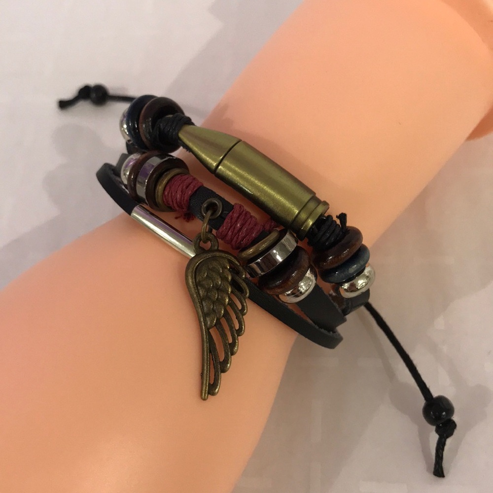 Leather bullet charm bracelet